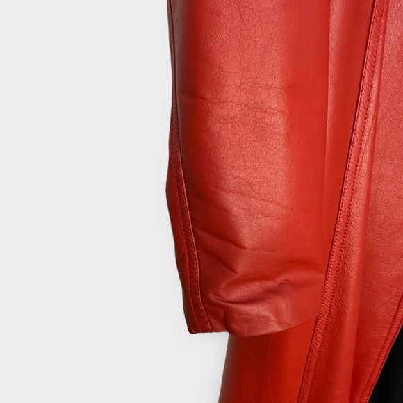 Vintage 1970’s Real Leather Full Length Red Open Coat - Picture 11 of 11